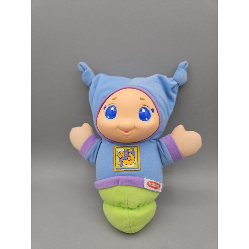 Playskool Hasbro 2005 Blue Gloworm Glow Worm Music Toy 9" Plush CLEAN WORKS Blue